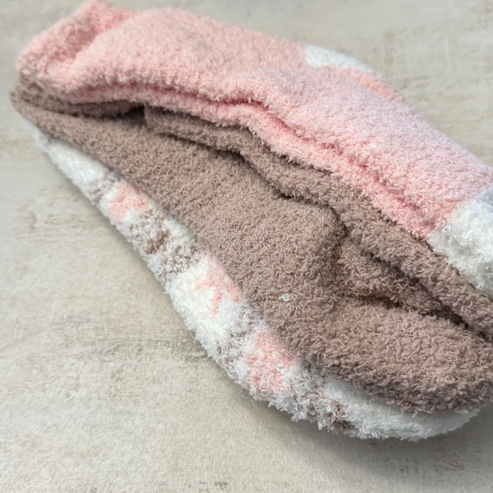 Cuddl Duds Fuzzy Socks Trio in Pink, Tan, and White